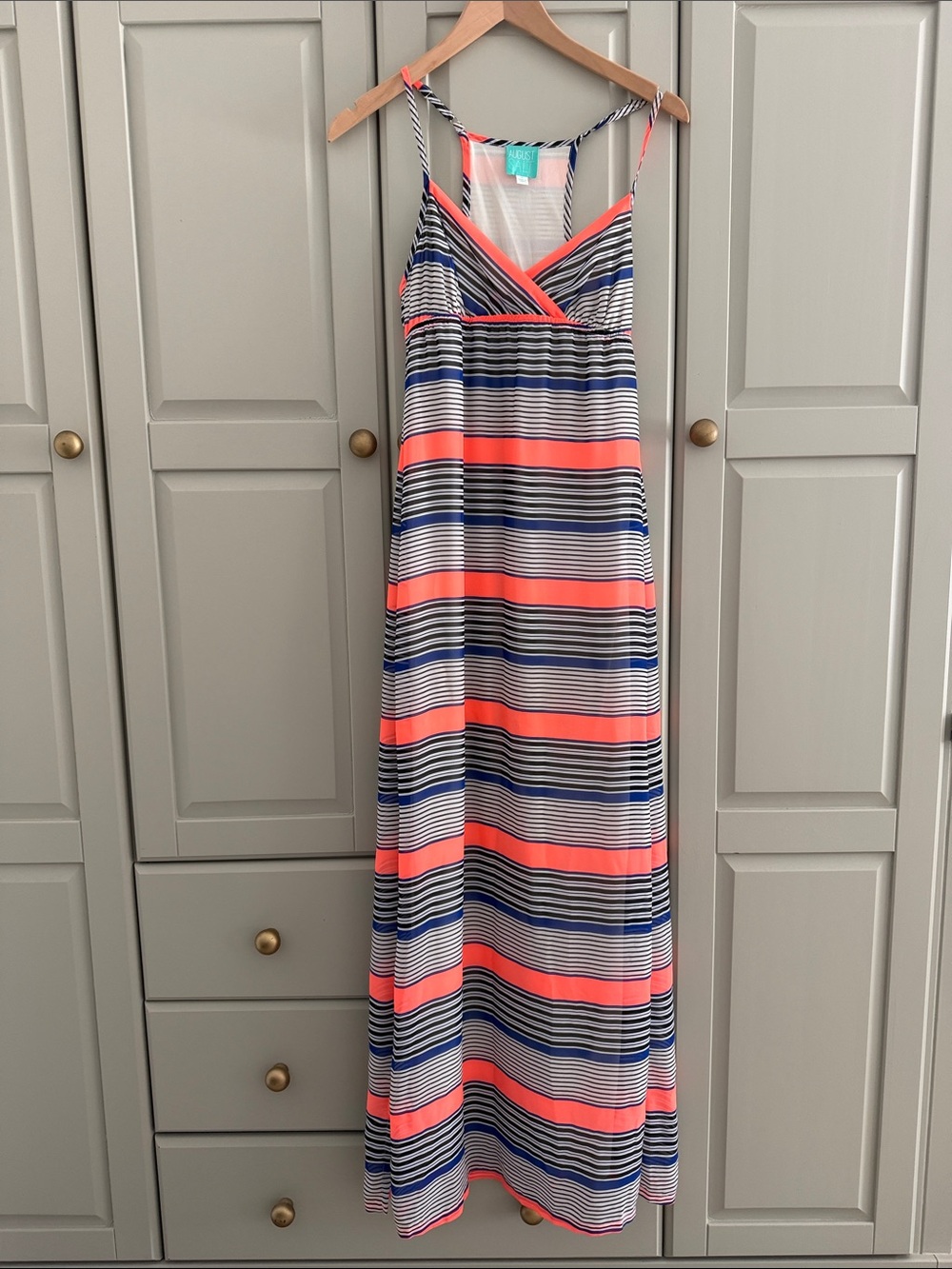 Striped Coral and Navy Maxi Dress - Lightweight Summer Maxi